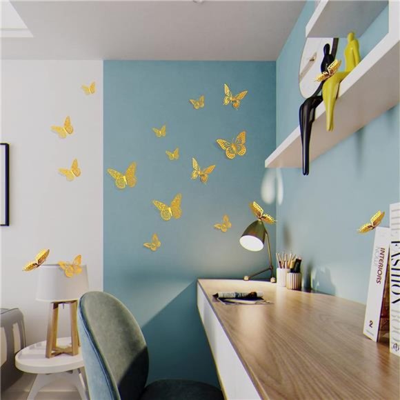 3D Butterfly Wall Decor 48 Pcs Gold Butterfly Decorations for Butterfly Birthday - Picture 2 of 6